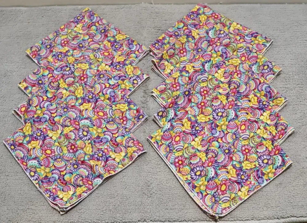 Colorful Floral Easter Egg Cloth Napkins 14x14 Spring Table Decor Set of 9